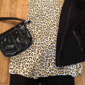 Joie yellow and gray leopard print silk tank SizeM